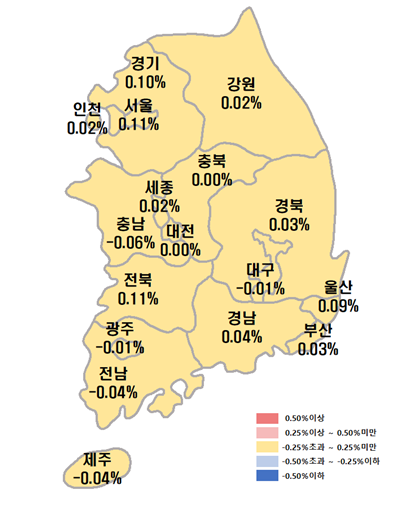시도별 아파트 매매가격지수 변동률&nbsp; 한국부동산원 제공