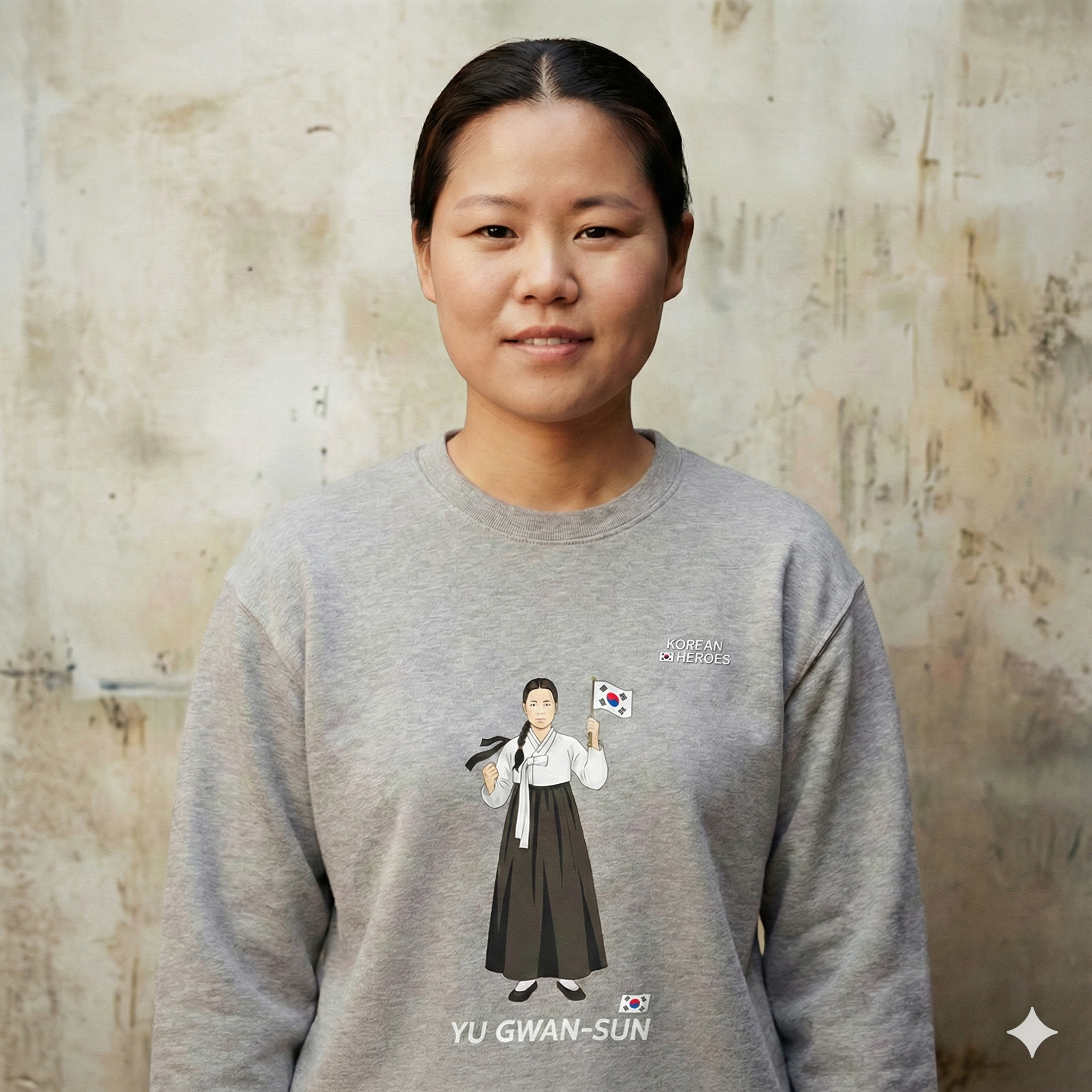 라카이코리아 신제품, 유관순 코리안히어로즈 맨투맨, 구글 제미나이 제작. 사진=라카이코리아