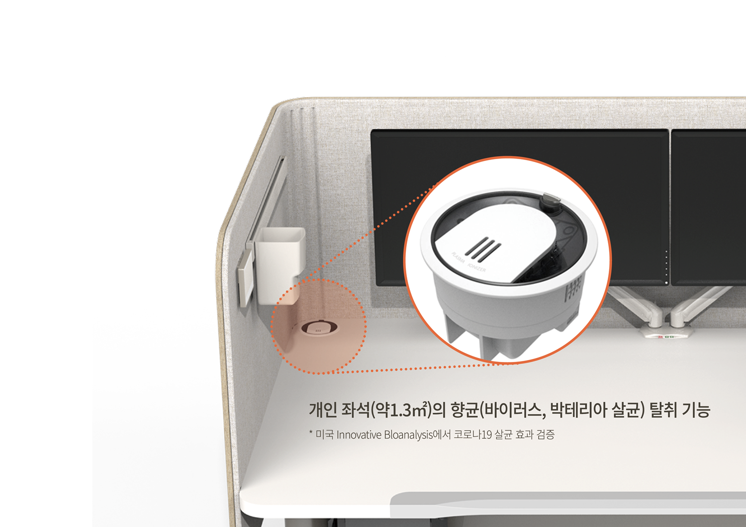 ​근무자 개인의 업무공간에서 실내 공기질을 관리할 수 있도록 설계된 빌트인 공기관리 시스템. 사진=코아스 제공