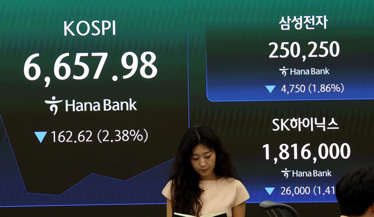 20일 오전 서울 중구 하나은행 본점 딜링룸. 뉴시스 제공