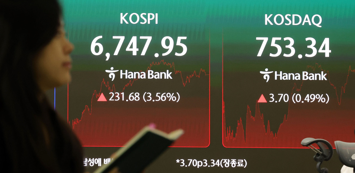 21일 오후 서울 중구 하나은행 딜링룸 전광판에 지수가 표시되고 있다. 뉴시스