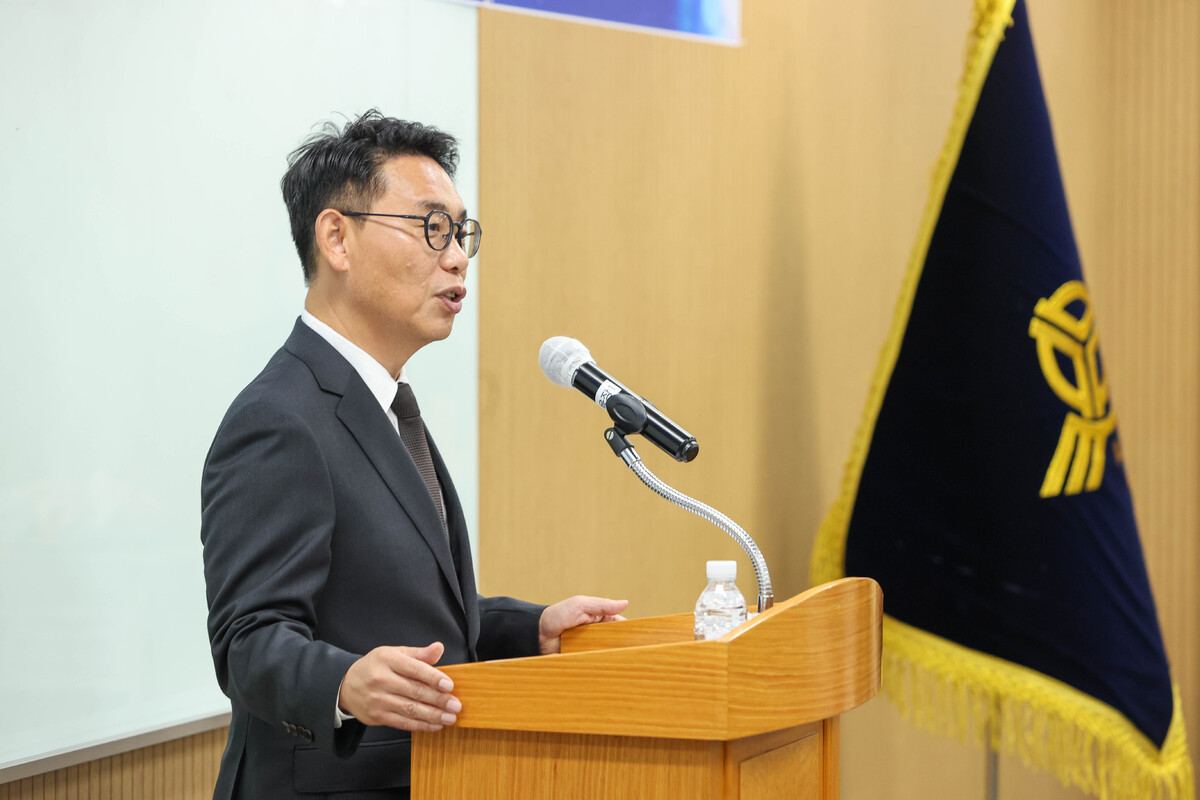 지난 11일&nbsp;취임식에서 이종성 KCU NPL 대부 대표이사가 취임사를 하고 있다. 신협중앙회 제공