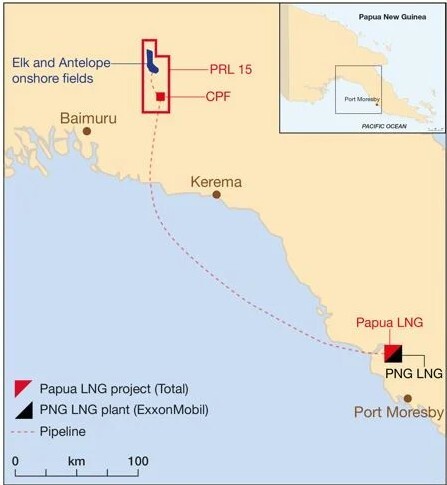 파푸아뉴기니 LNG CPF Project 위치도(빨간색 테두리 표시). 대우건설 제공
