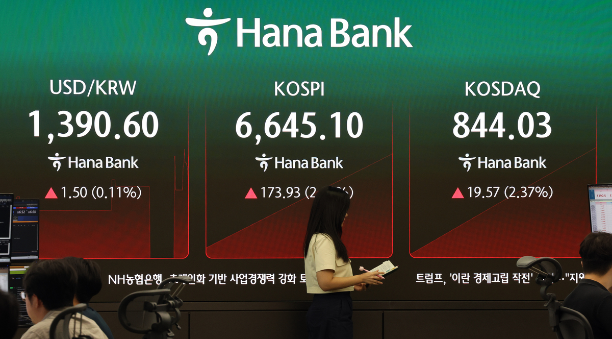 20일 오전 서울 중구 하나은행 딜링룸에서 딜러들이 업무를 하고 있다. 코스피는 전날 종가보다 209.17포인트(3.23%) 오른 6680.34에, 코스닥지수는 19.53포인트(2.37%) 상승한 843.99에 개장했다. 원·달러 환율은 오전 9시 기준 1389.3원을 나타냈다. 뉴시스