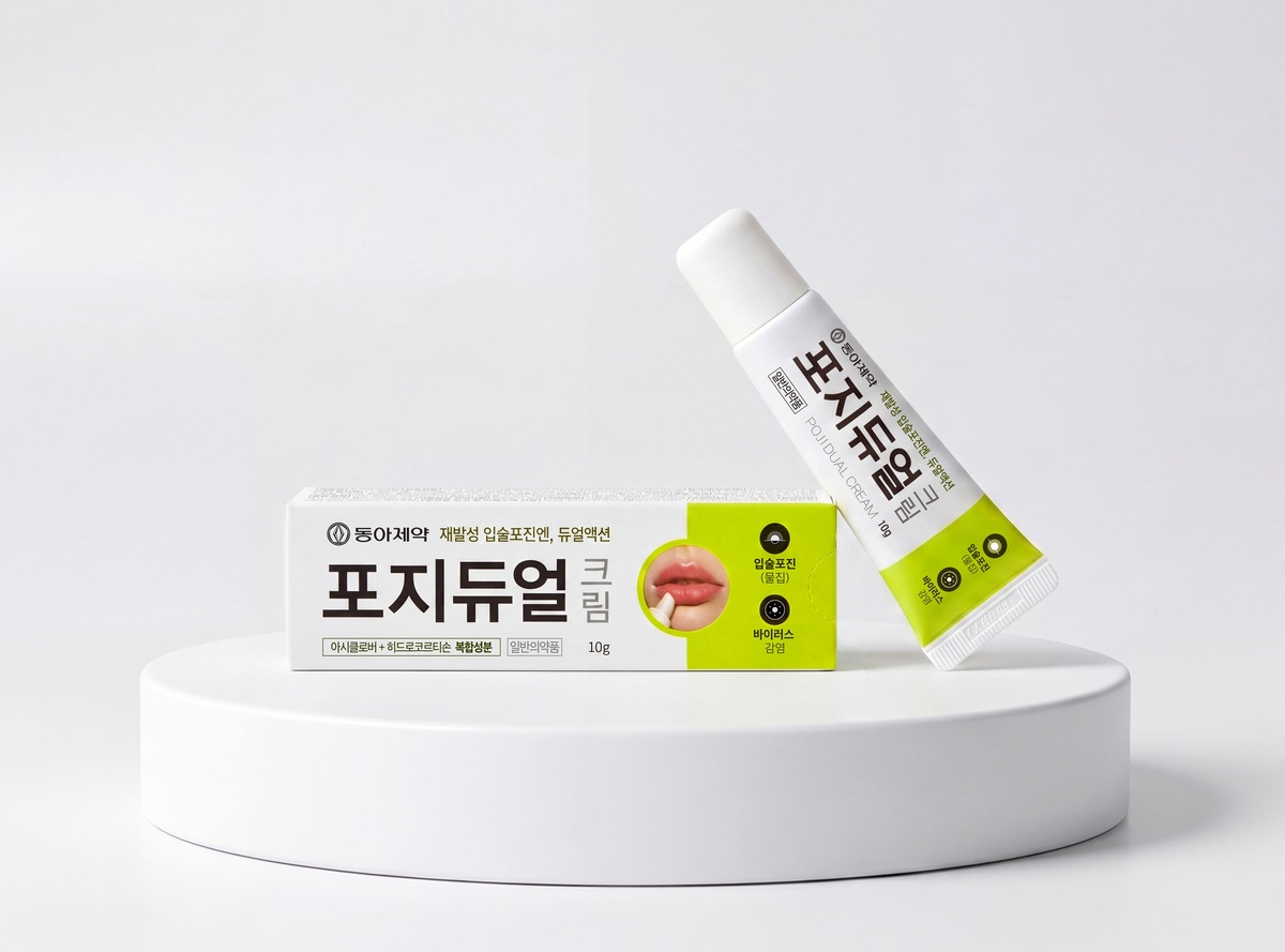 국내 최초 립밤 형태의 입술포진 치료제 ‘포지듀얼크림’ 제품 사진. 동아제약 제공
