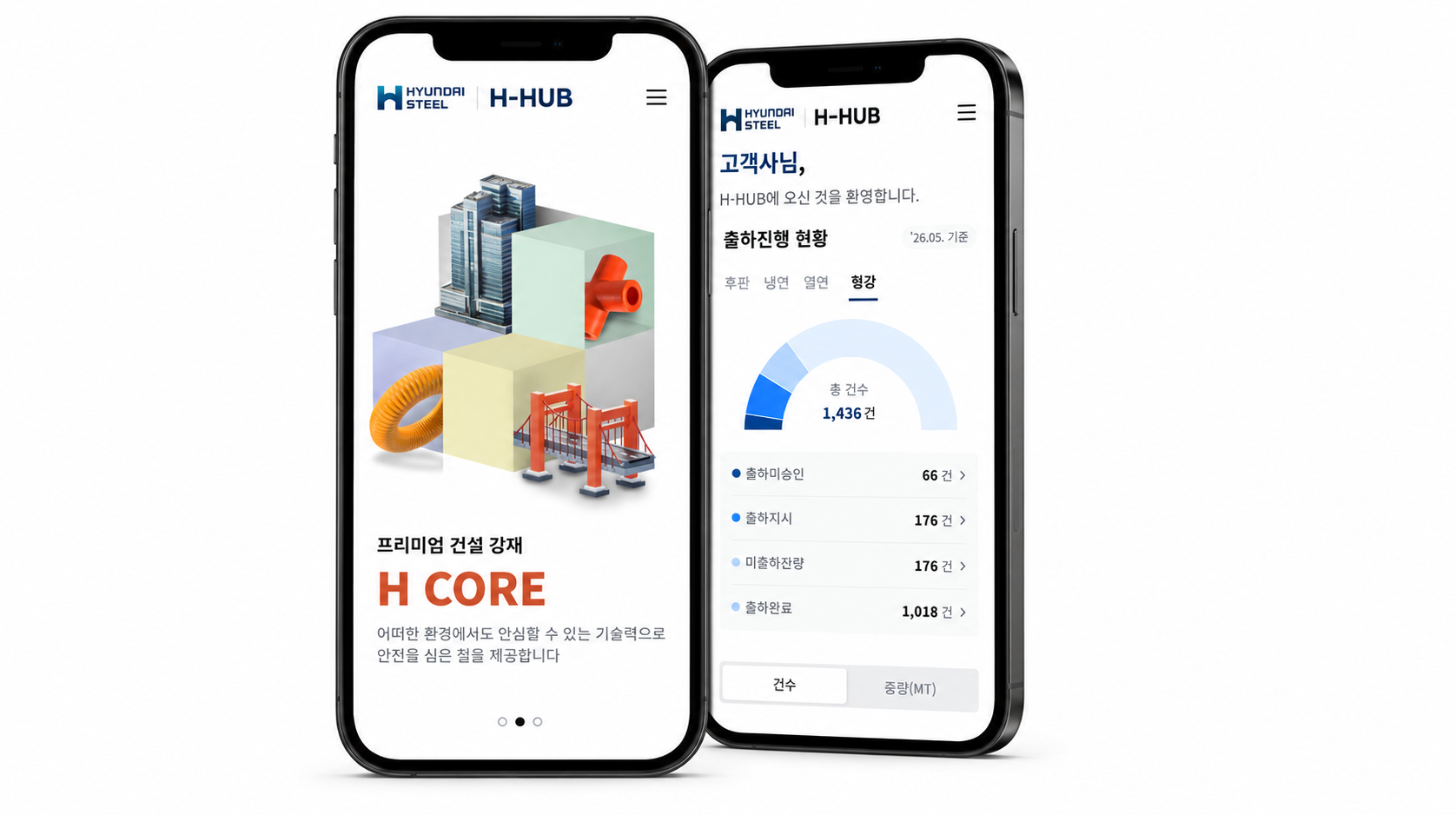 현대제철 모바일 고객포털&nbsp;‘H-HUB’ 이용 화면. 현대제철 제공