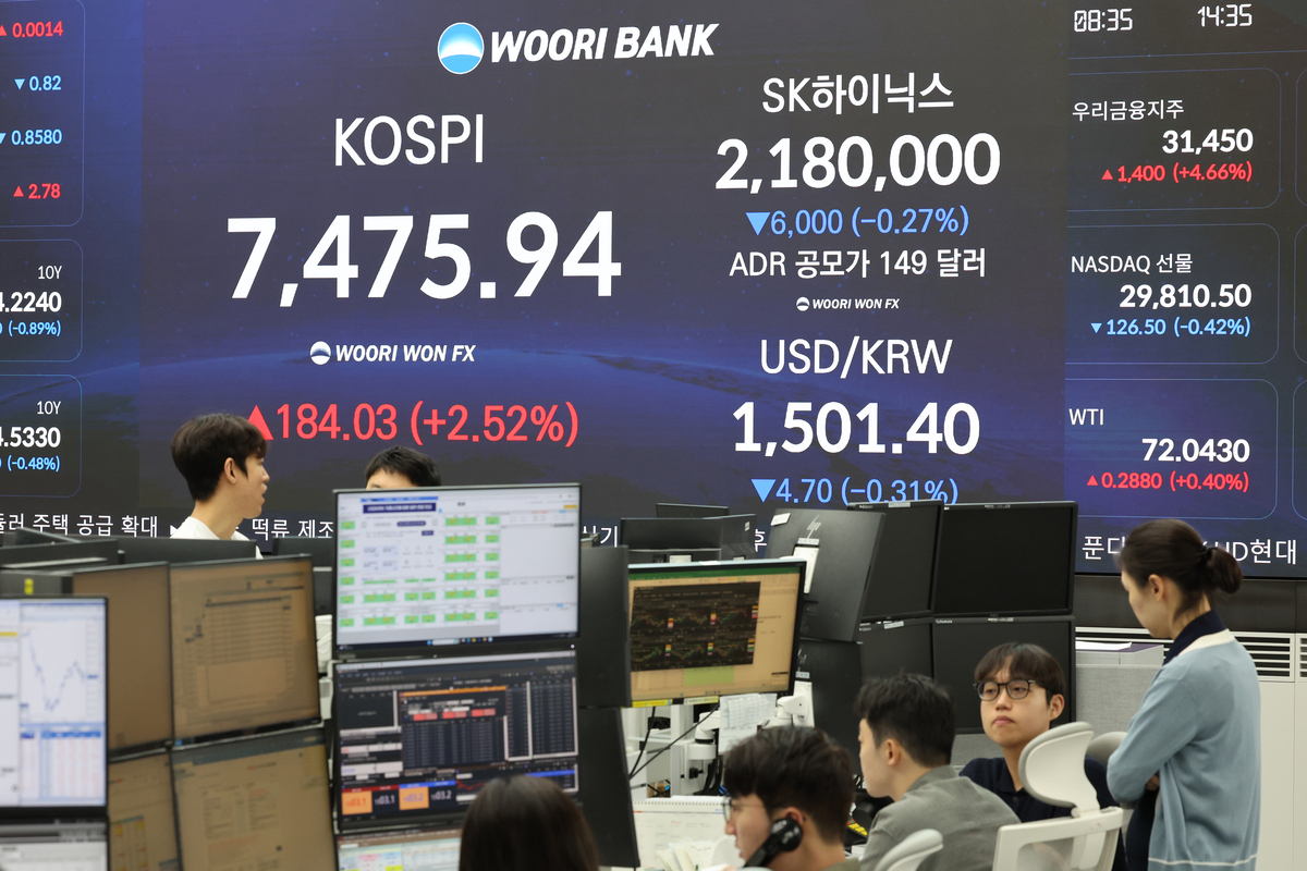 지난 10일 오후 서울 중구 우리은행 본점 딜링룸 전광판에 주요 지수가 표시되고 있다. 이날 원·달러 환율은 4.7원 내린 1501.4원에 마감했다. 뉴시스