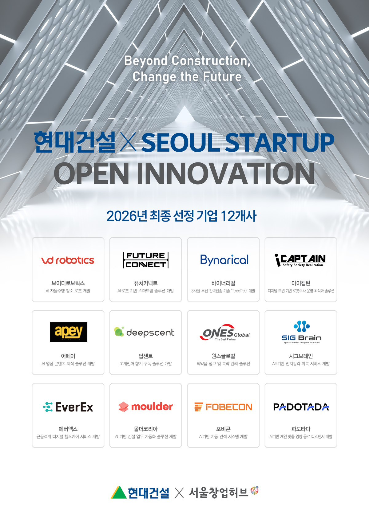 2026년 스타트업 공모전 최종 선발업체 이미지. 현대건설 제공