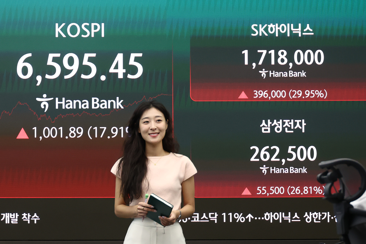 코스피가 17.91% 오른 6595.45에 마감한 31일 서울 하나은행 딜링룸에서 딜러들이 업무를 보고 있다. 코스닥은 11.63% 오른 719.76에 마감됐다. 서울 외환시장에서 원·달러 환율은 13.4원 내린 1424.0원으로 거래를 마무리했다. 뉴시스